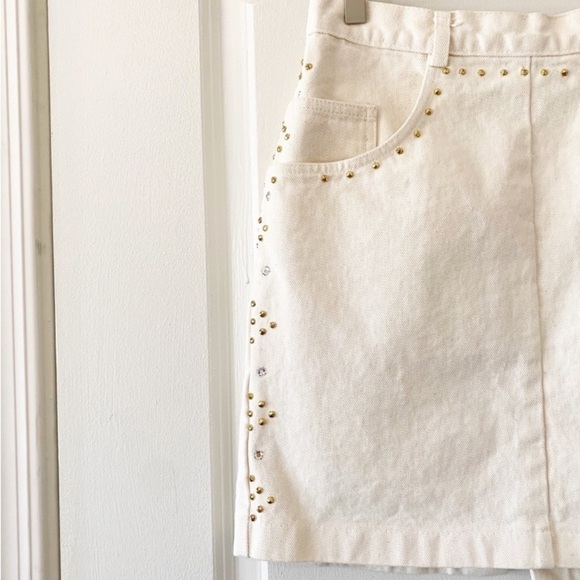 SUNDANCE Vintage Cream Western Gold Studded Denim Skirt - Picture 4 of 9